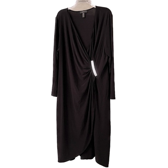 R&M Richards Dresses & Skirts - R&M Richards Little Black Faux Wrap Evening Dress with Crystals Size 20W